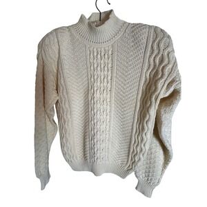 The Cotton Collection Cable Knit Sweater Womens Vintage Small Cream  Long Sleeve